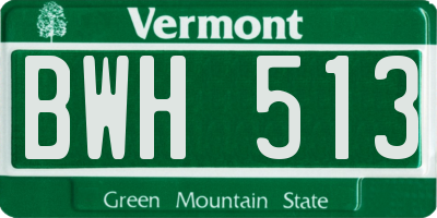 VT license plate BWH513