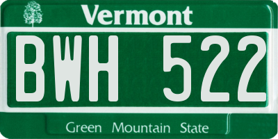 VT license plate BWH522
