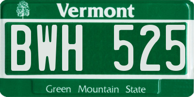 VT license plate BWH525