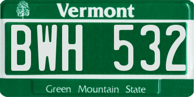 VT license plate BWH532