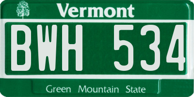 VT license plate BWH534