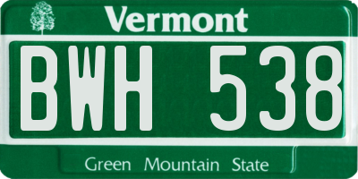 VT license plate BWH538