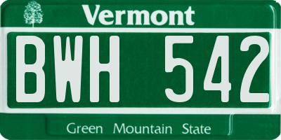 VT license plate BWH542