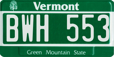 VT license plate BWH553