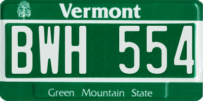 VT license plate BWH554