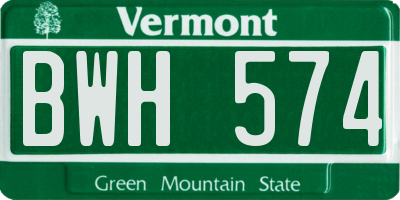 VT license plate BWH574