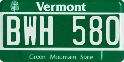 VT license plate BWH580