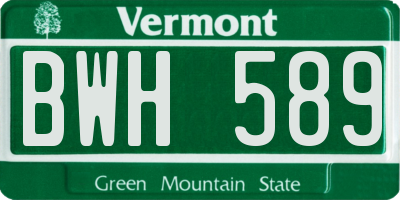 VT license plate BWH589