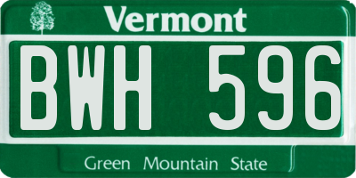 VT license plate BWH596