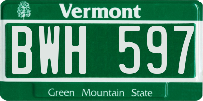 VT license plate BWH597