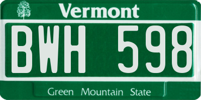 VT license plate BWH598