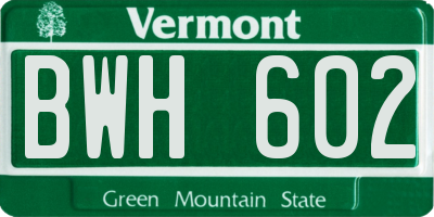 VT license plate BWH602