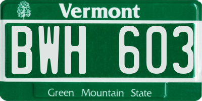 VT license plate BWH603