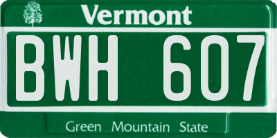 VT license plate BWH607