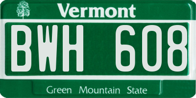 VT license plate BWH608