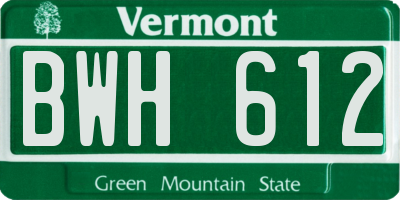 VT license plate BWH612