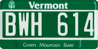 VT license plate BWH614