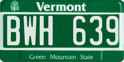 VT license plate BWH639