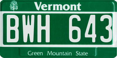 VT license plate BWH643