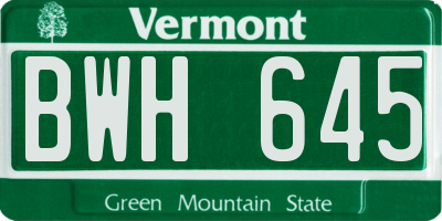 VT license plate BWH645