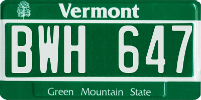 VT license plate BWH647