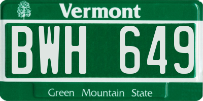 VT license plate BWH649