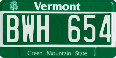 VT license plate BWH654
