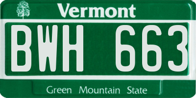 VT license plate BWH663