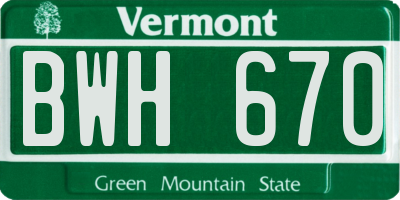 VT license plate BWH670