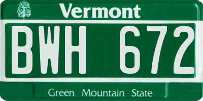 VT license plate BWH672