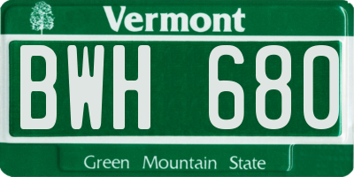 VT license plate BWH680