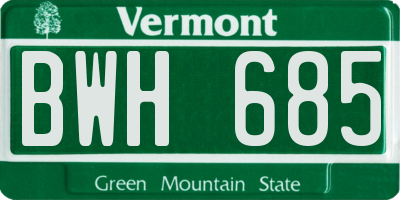 VT license plate BWH685