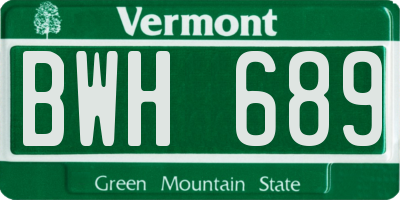 VT license plate BWH689