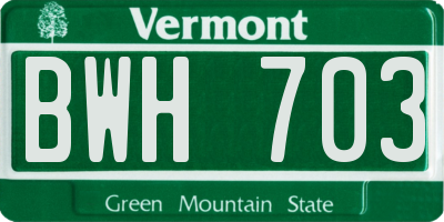 VT license plate BWH703