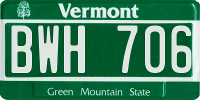 VT license plate BWH706