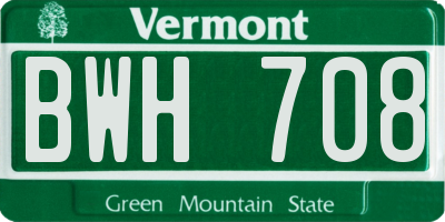VT license plate BWH708