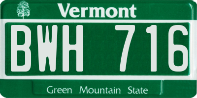 VT license plate BWH716