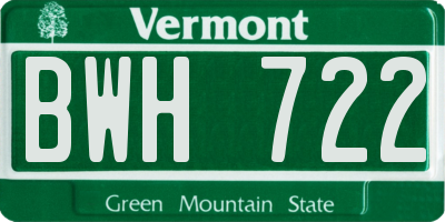 VT license plate BWH722