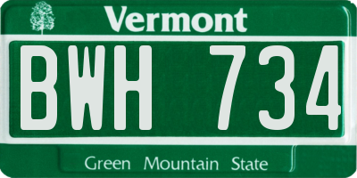 VT license plate BWH734