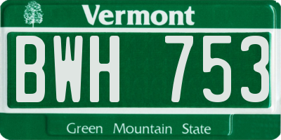 VT license plate BWH753