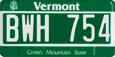 VT license plate BWH754