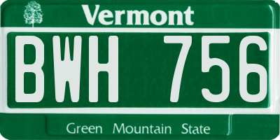 VT license plate BWH756
