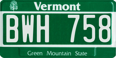 VT license plate BWH758