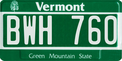 VT license plate BWH760