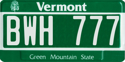 VT license plate BWH777