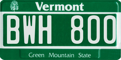 VT license plate BWH800