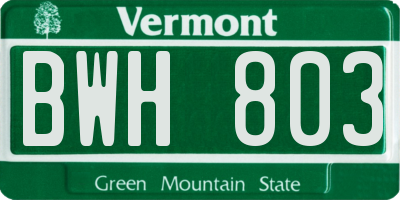 VT license plate BWH803