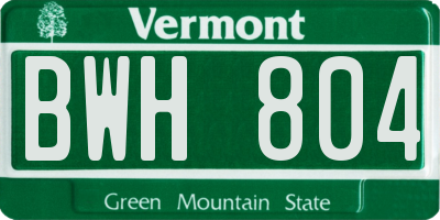 VT license plate BWH804