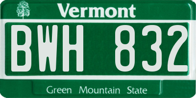 VT license plate BWH832