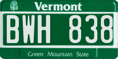 VT license plate BWH838